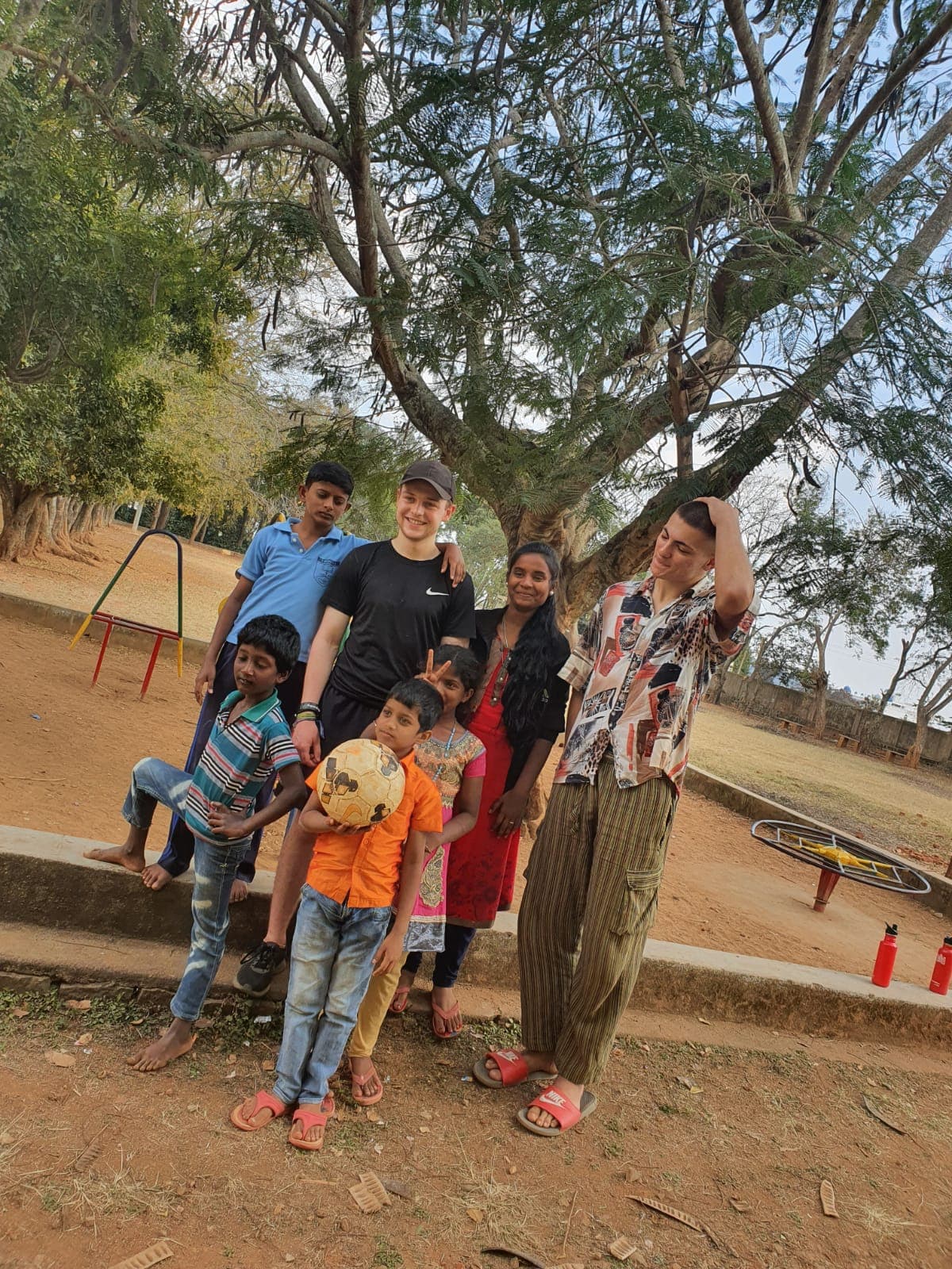 group of students with football